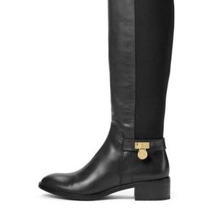 Michael Kors MK Hamilton Black gold logo charm riding boot Size 9M
